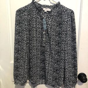 Loft Leopard Print Blouse Chest Button Up